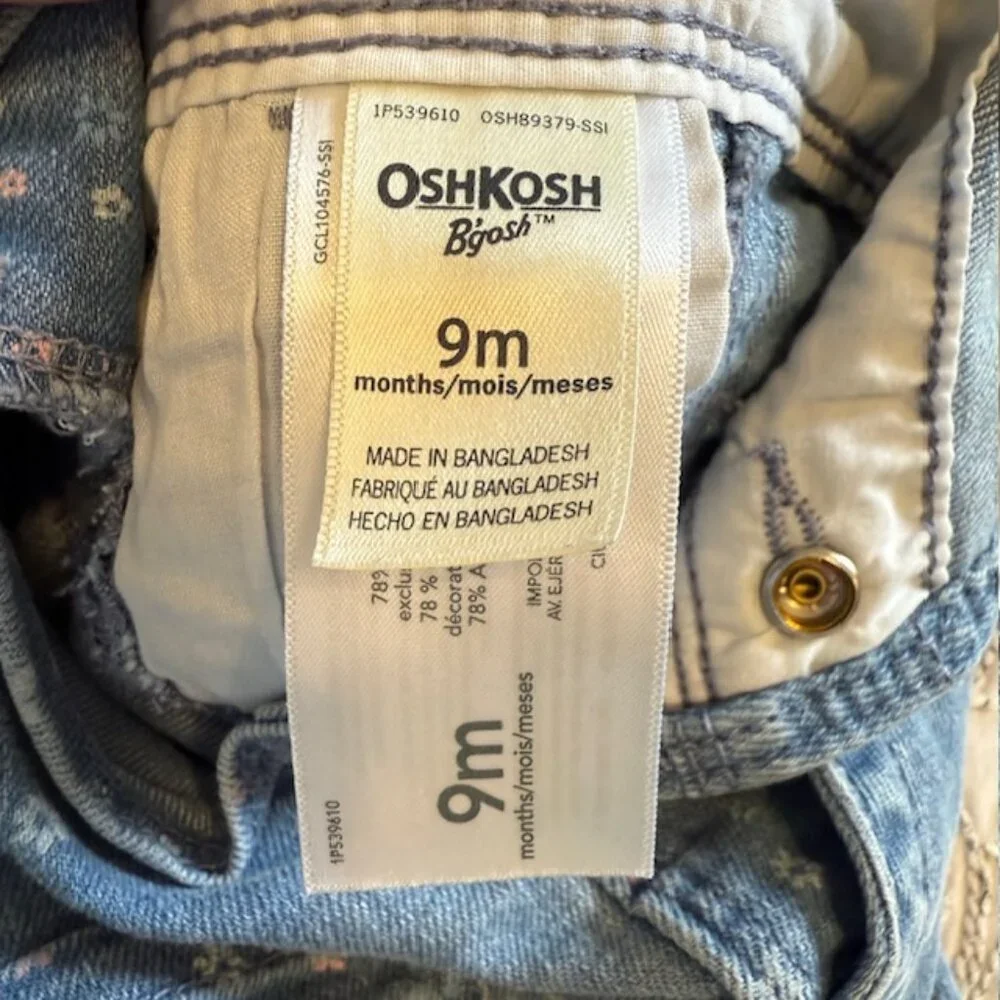 Oshkosh B'gosh Girl's 9M Vestbak Overalls Denim Floral Print